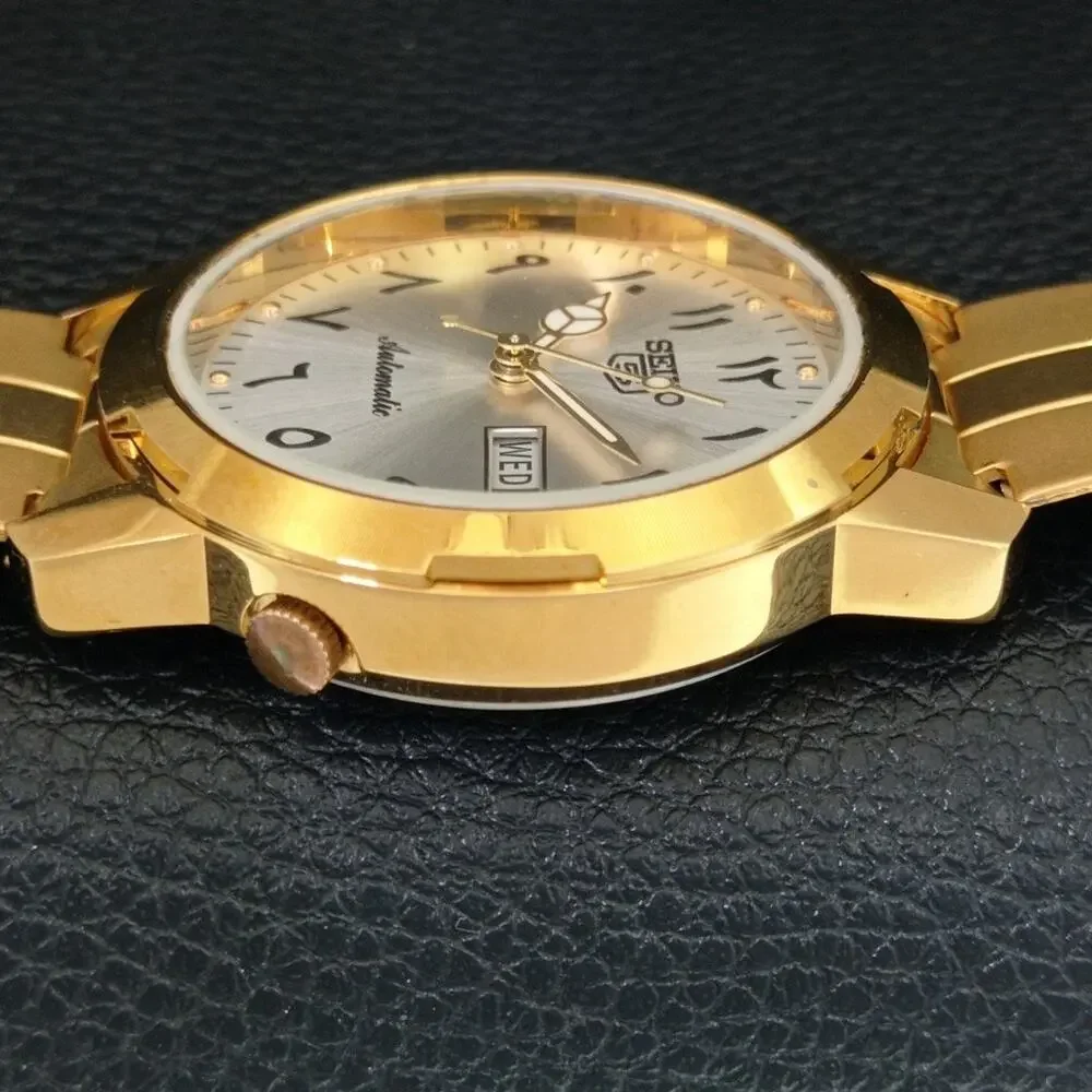 Vintage 1973 Seiko Automatic Mens Gold Watch W/daydate & Arabic accents